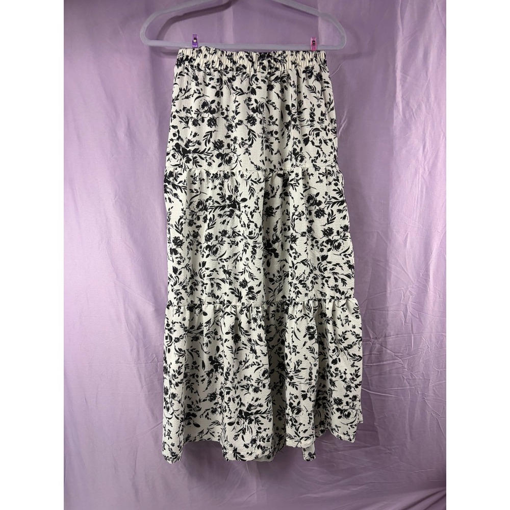 Rosemere Lane Womens Floral Tiered Maxi Skirt Black White Boho S225M-A863 Large